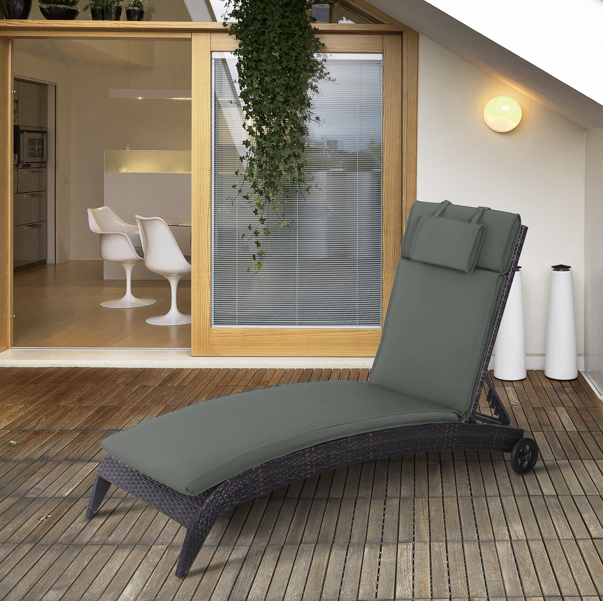 Sonnenliegenauflage 198x53x5 Cm Polyester Grau Mit Kopfstütze Für Liege – Meubliv