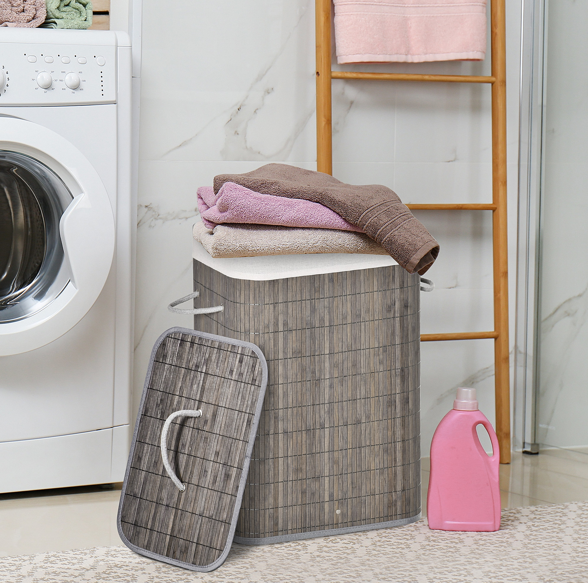 Bambus-wäschekorb 43x32x61 Cm Grau Mit Deckel Für Das Badezimmer – Meubliv