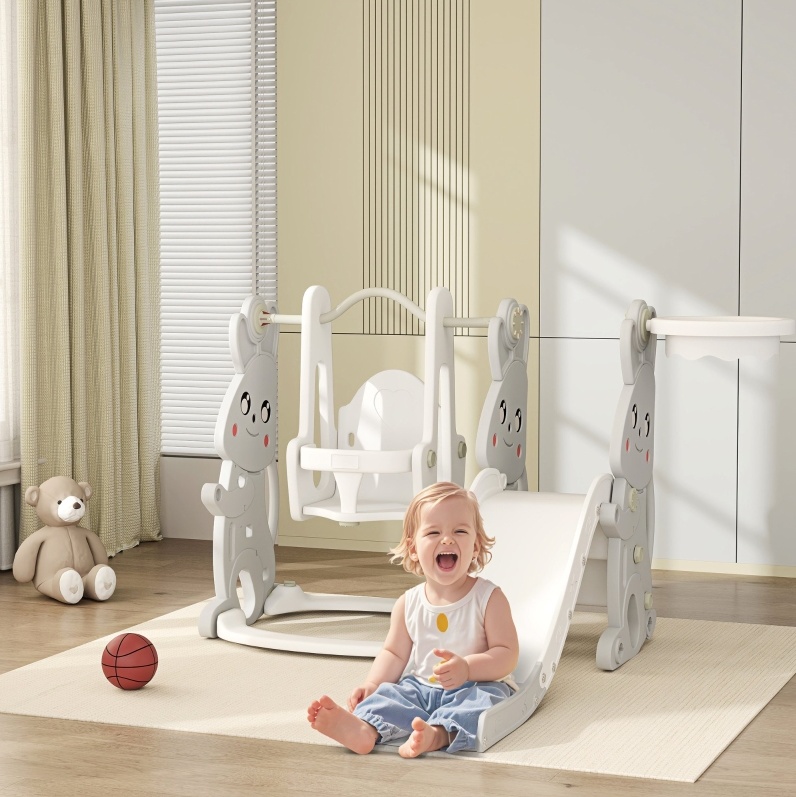 Kinderrutsche 160 X 147,5 X 107 Cm Aus Grauem Kunststoff, 4-in-1, Leicht Zu Montieren – Meubliv