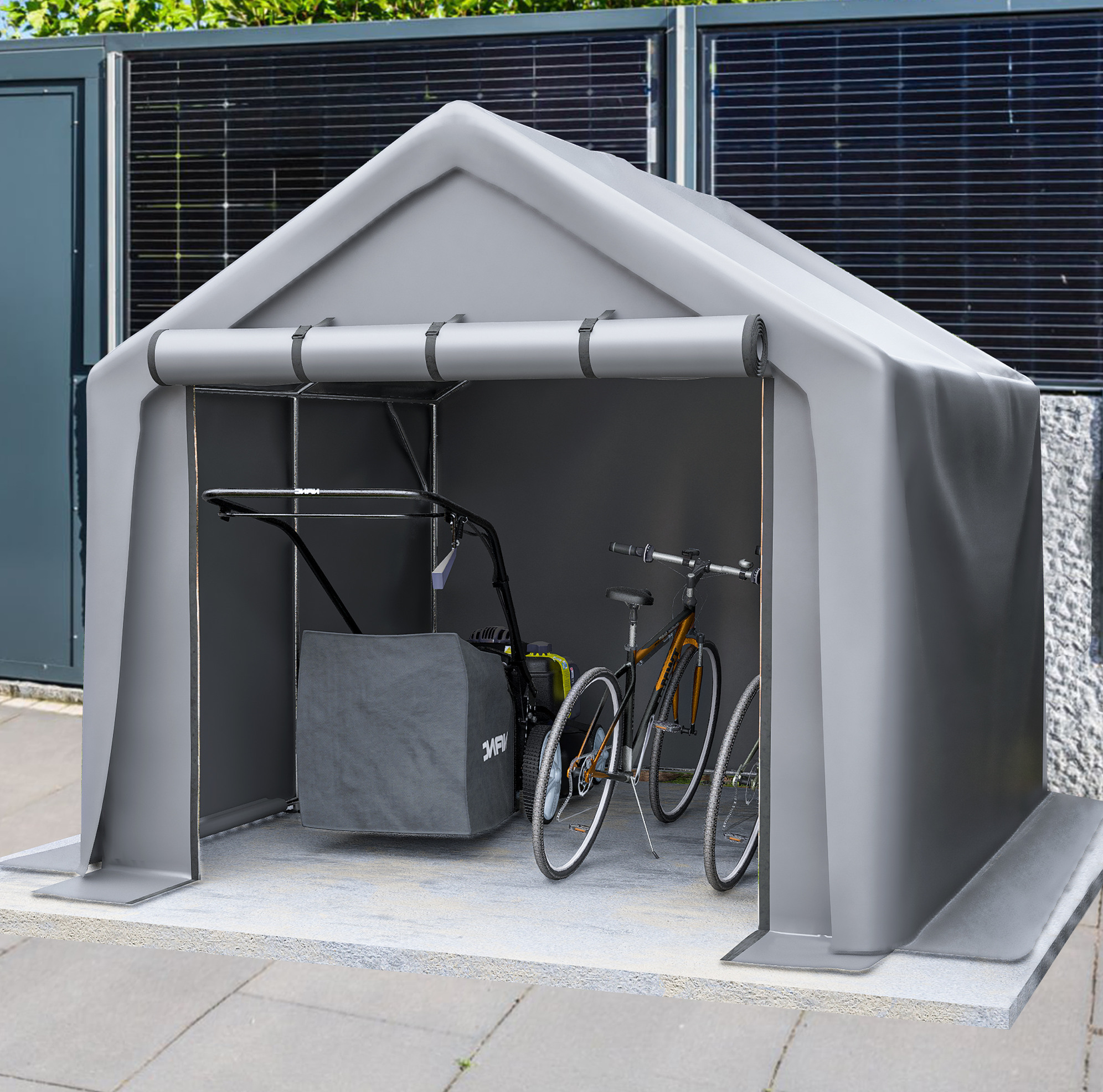 Tunnel-gartenhaus 244x241x217 Cm Metall Grau, Stabiler Außenstauraum Für Fahrräder – Meubliv