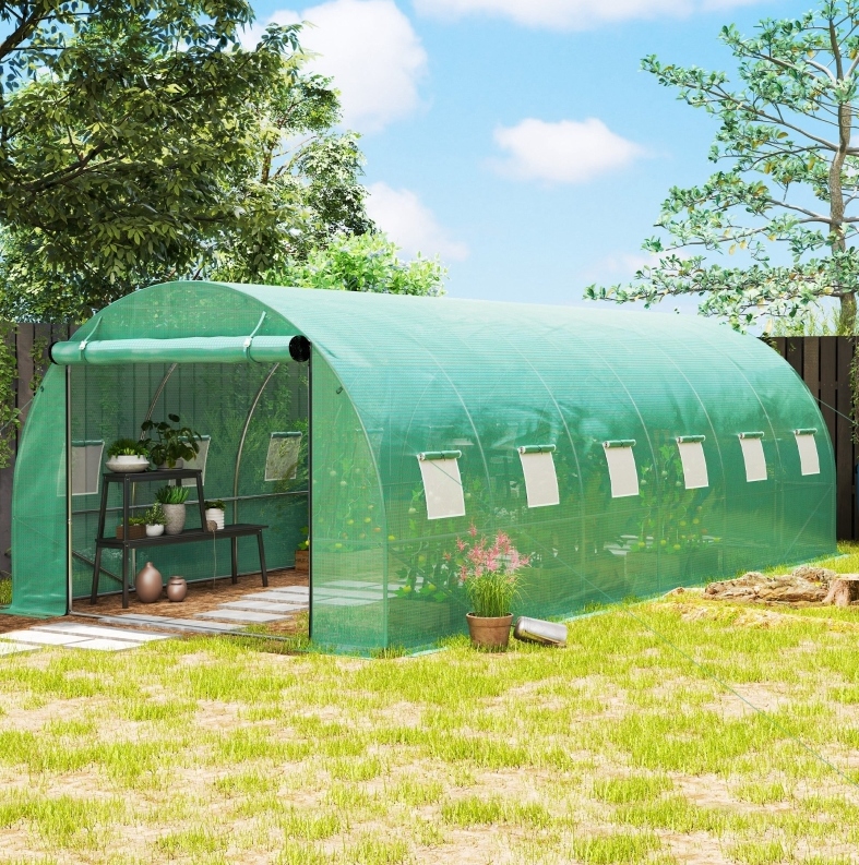Tunnelgewächshaus 600x300x197 Cm Aus Grünem Kunststoff, Einfacher Zugang Für Den Garten – Meubliv