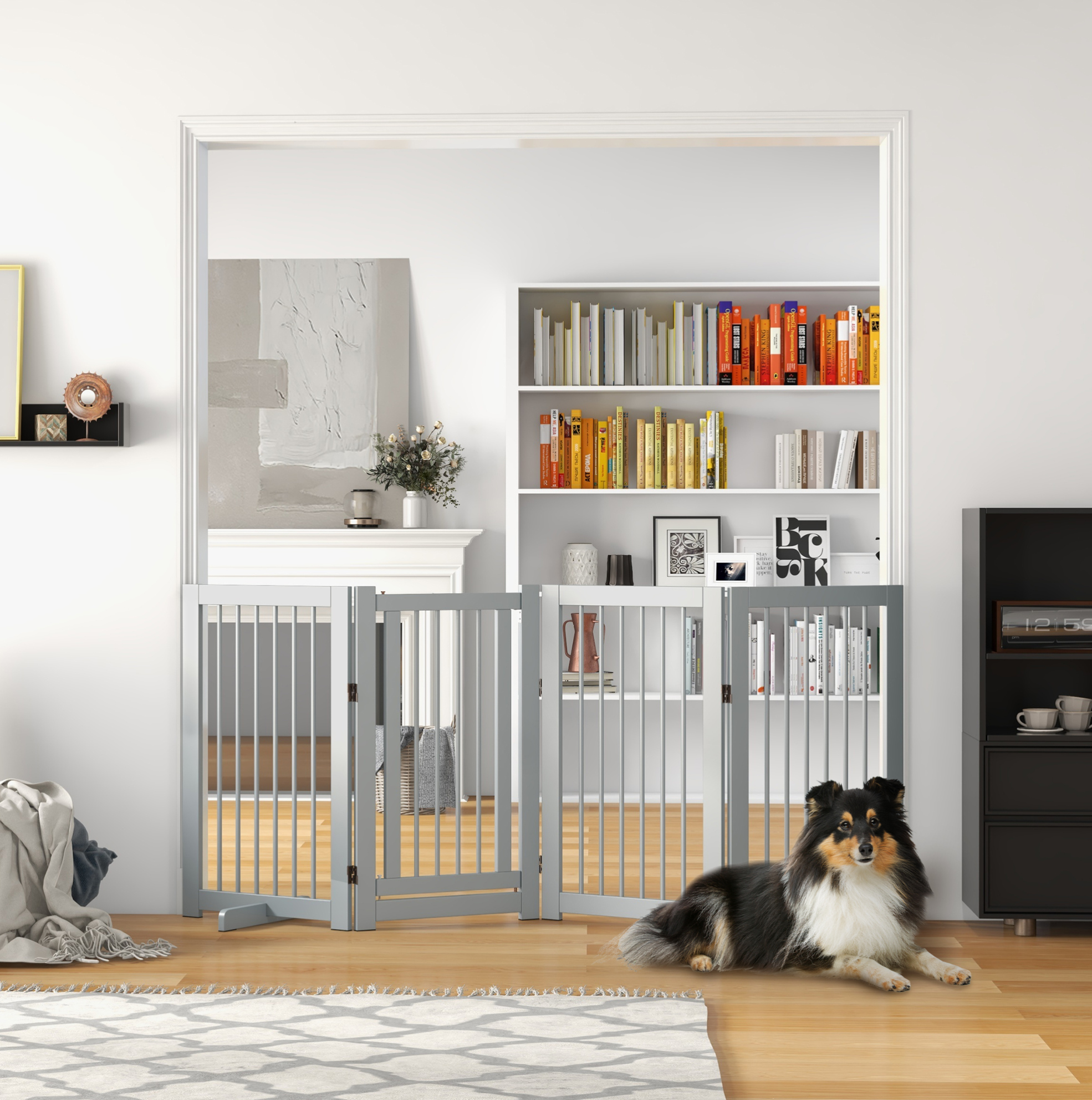 Hundetür 220x36x91 Cm Aus Holz, Hellgrau, Klappbar Mit Tür, Für Treppen – Meubliv