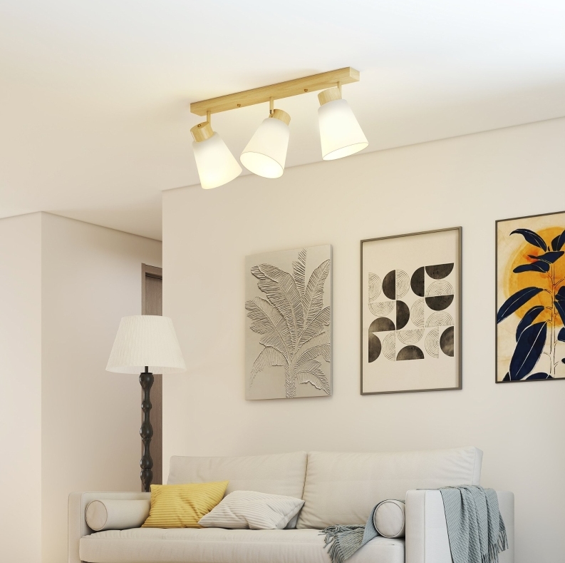 Led-deckenleuchte 55x13x20 Cm Aus Holz Und Glas, Natur, Verstellbar, Für Das Wohnzimmer – Meubliv