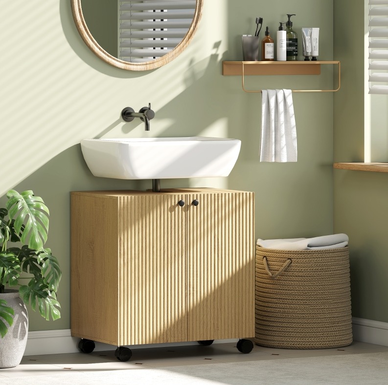 Waschbeckenunterschrank 60 X 39,8 X 62 Cm Aus Naturholz, 3 Ebenen – Meubliv