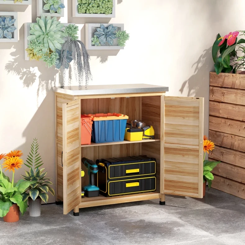 Garten-schrank 79x43x92 Cm Aus Holz Und Verzinktem Stahl, Mit Regal – Meubliv