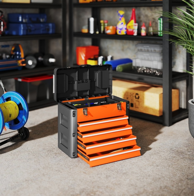 Werkzeugkiste 49,7 X 25,3 X 40,7 Cm Aus Stahl Und Kunststoff, Orange, 4 Schubladen – Meubliv