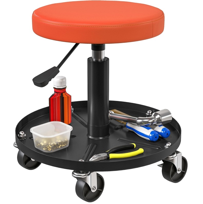 Rollhocker Für Die Werkstatt 38x38x50 Cm Aus Stahl, Orange, Höhenverstellbar – Meubliv