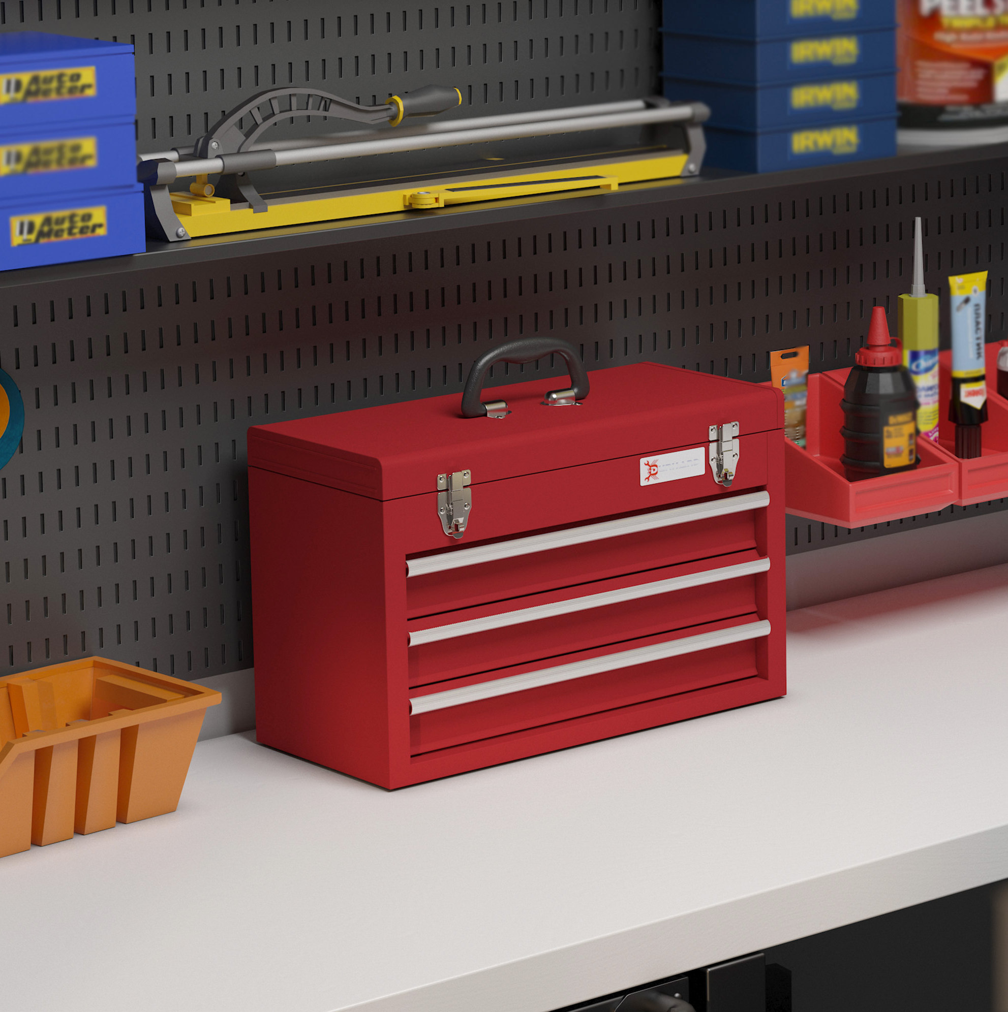 Werkzeugkasten Aus Stahl 51x22x32 Cm Rot Mit 3 Schubladen, Abschließbar – Meubliv