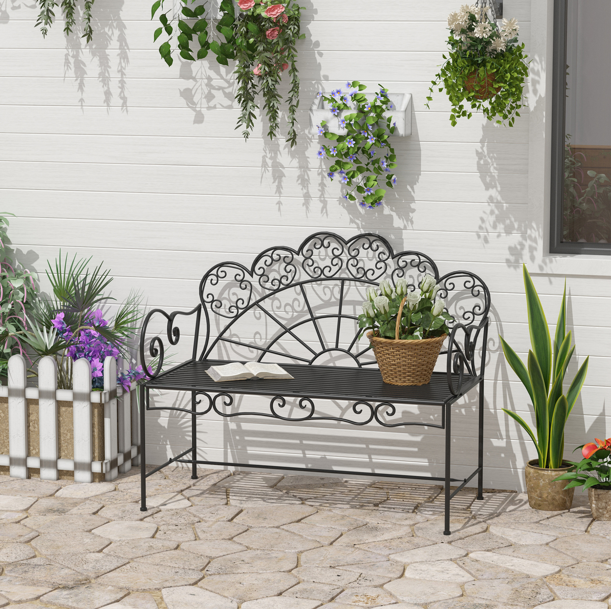 2-sitzer-gartenbank 107 X 55,5 X 90,5 Cm, Metall, Schwarz – Meubliv