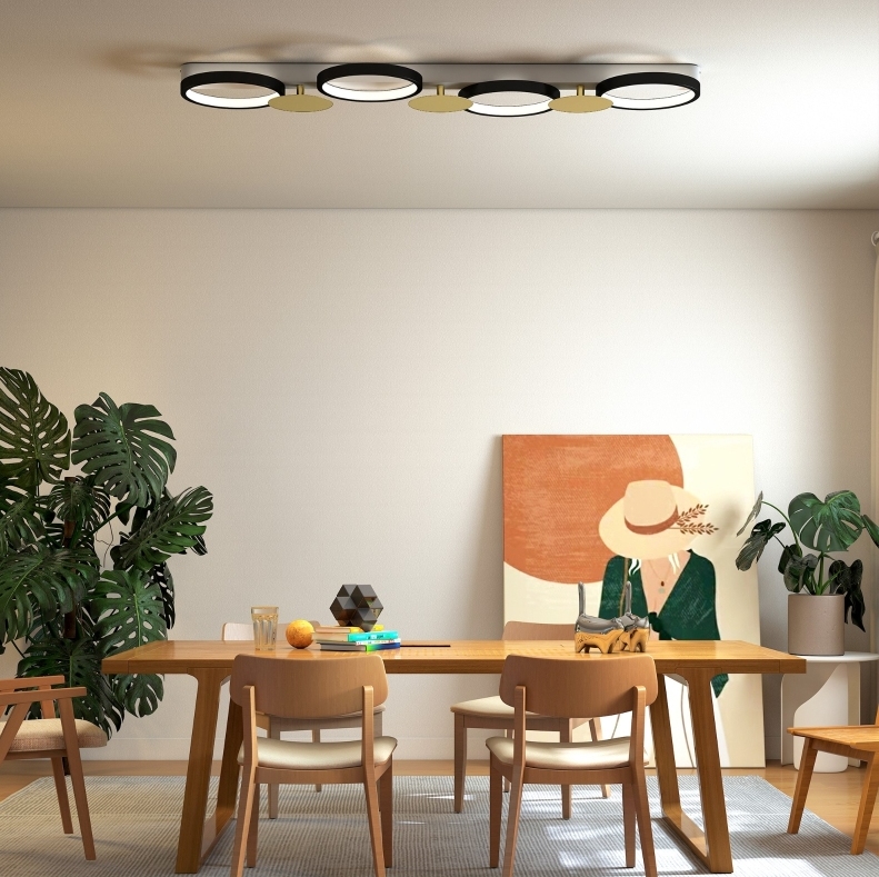 Led-deckenleuchte 100x31x7 Cm Aus Polyurethan, Schwarz/gold, Mit Fernbedienung – Meubliv