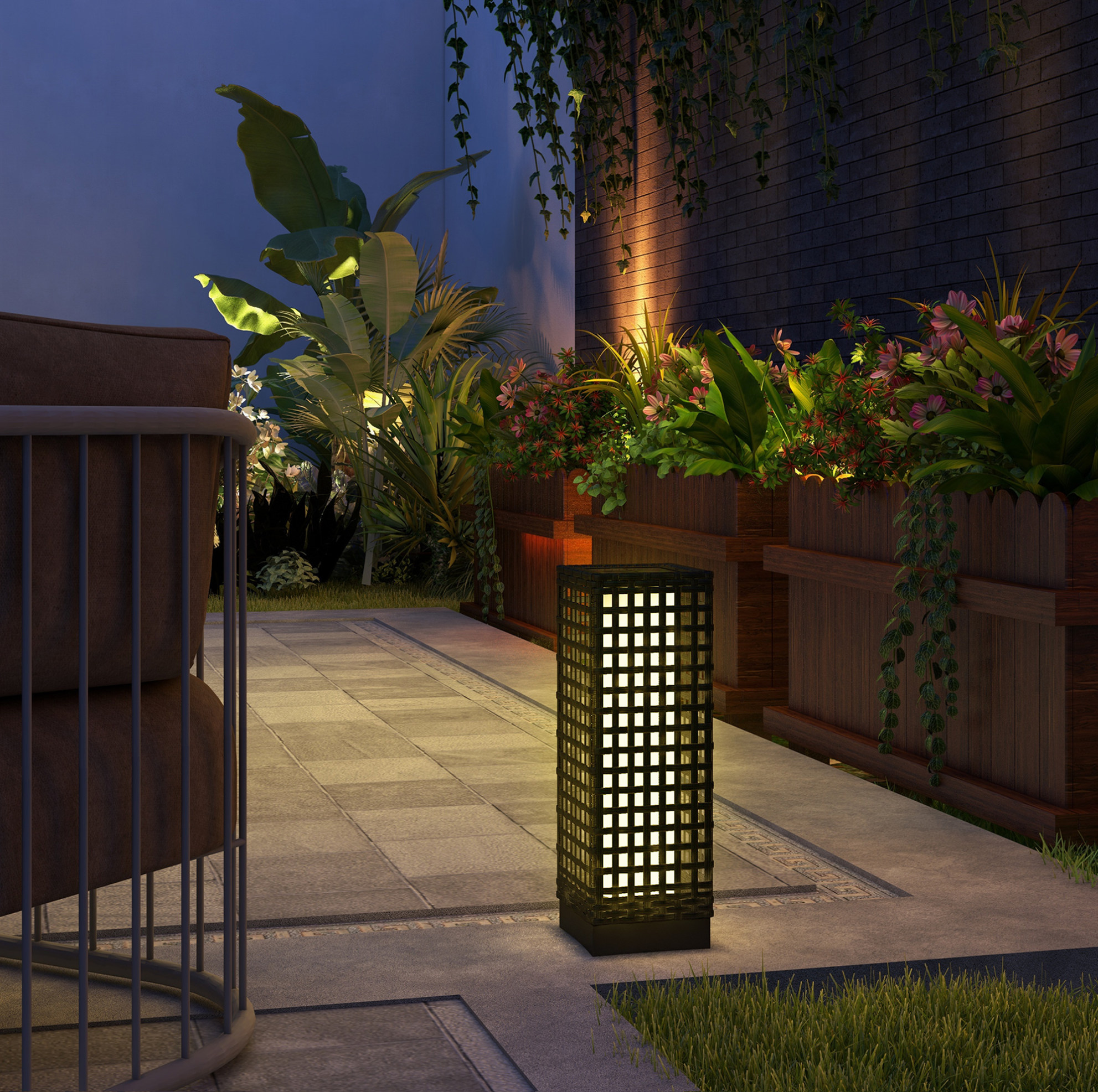 Solar-außenlaterne 15,5 X 15,5 X 46 Cm Aus Schwarzem Polyrattan, Led Ip44, Für Den Garten