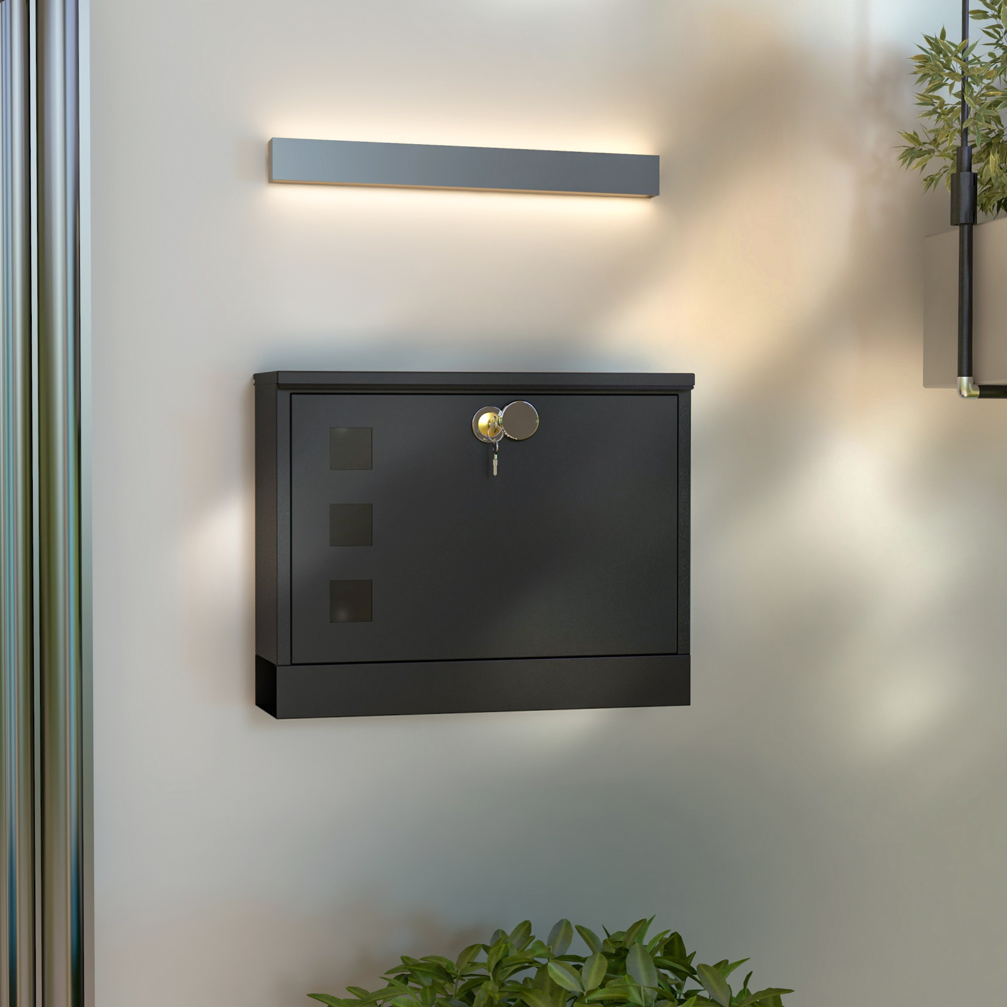 Wandbriefkasten 36,5 X 11,5 X 29 Cm Aus Metall, Schwarz Mit Fenster – Meubliv