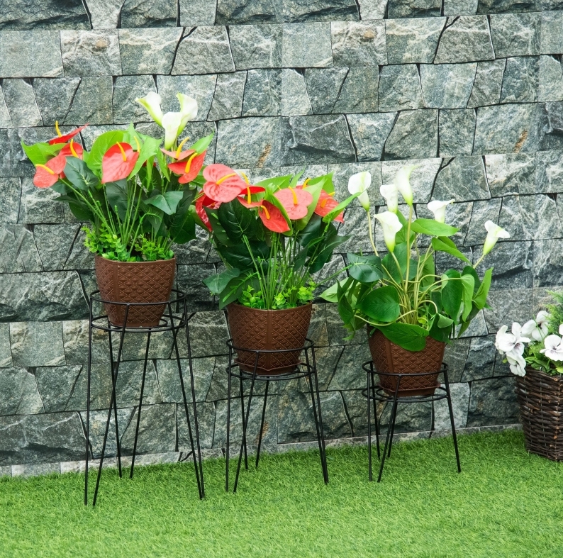 Set Aus 3 Pflanzenständern 26x23x42 Cm Aus Schwarzem Stahl, Ohne Montage – Meubliv
