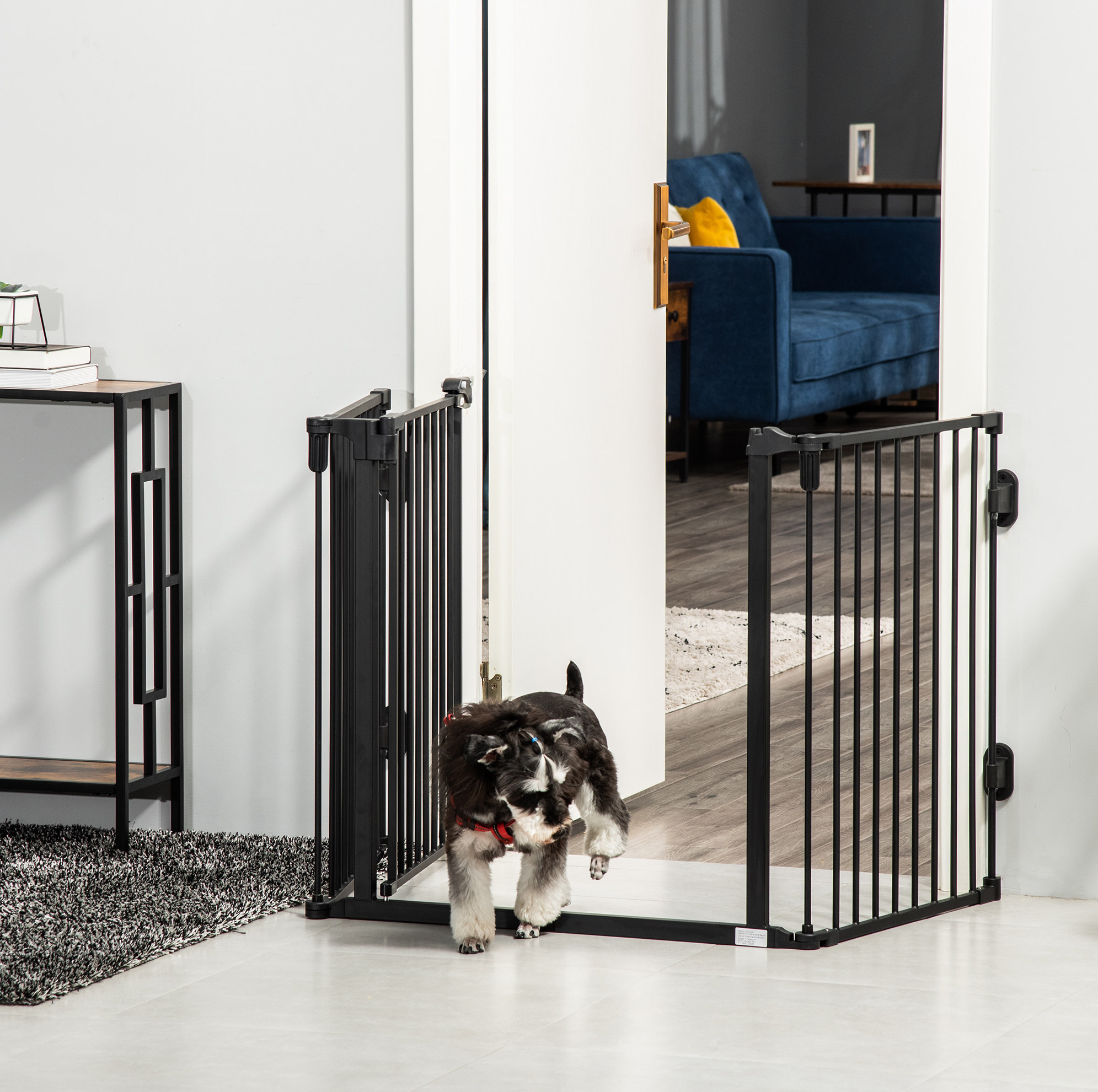 Sicherheitsgitter Für Hunde 202,5x76 Cm Aus Schwarzem Metall, Faltbar, Für Treppen – Meubliv