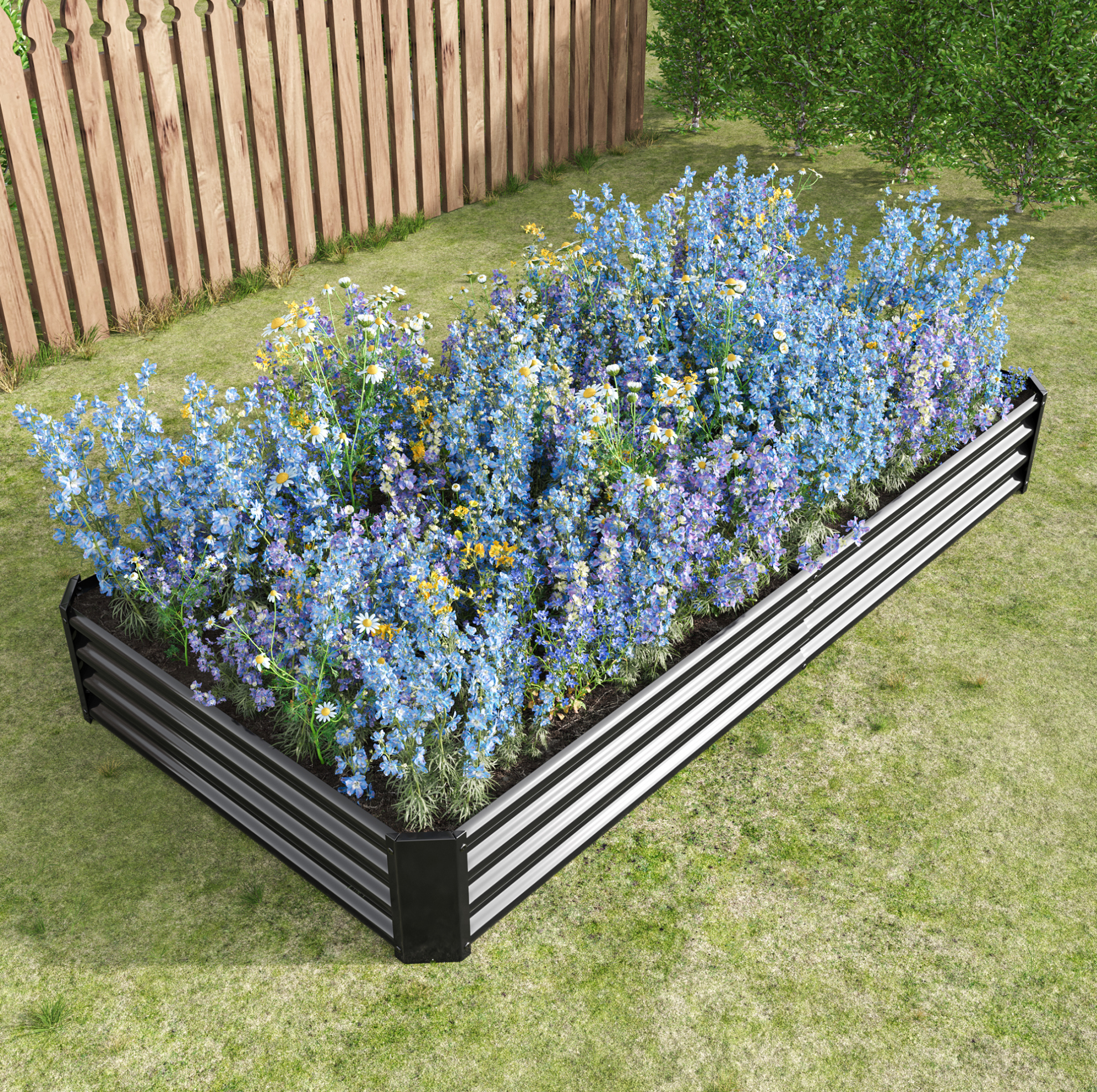 Hochbeet 232 X 113,5 X 30 Cm Aus Schwarzem Stahl, Bodenlos, Für Den Garten – Meubliv