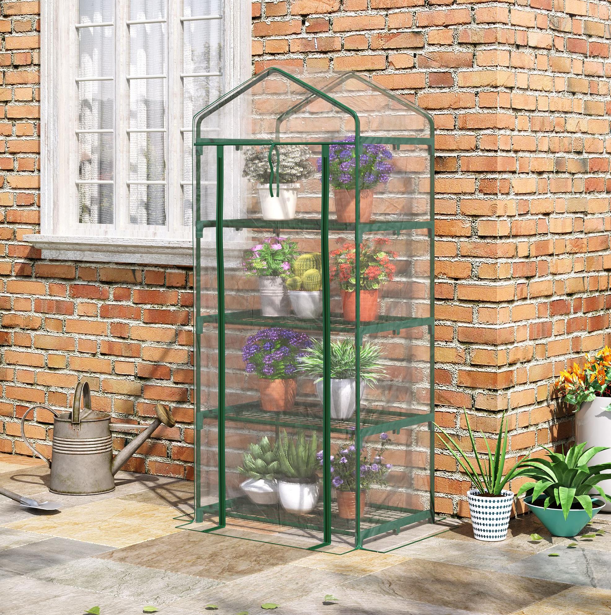 Mini-gewächshaus 70x50x160 Cm Aus Stahl, Transparent, Mit 4 Ablagen – Meubliv