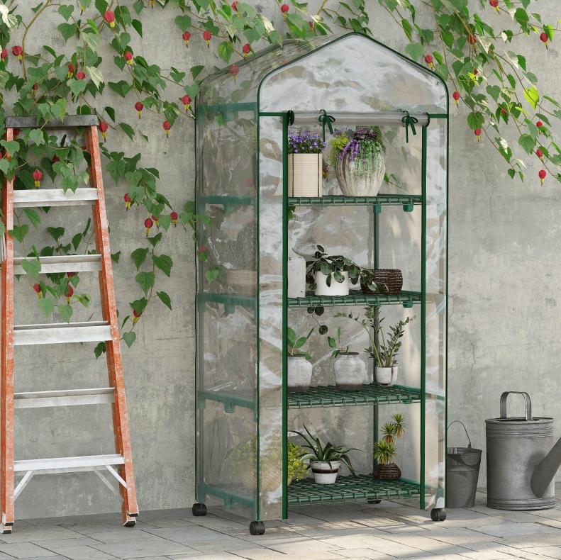 Mini-gewächshaus 69x50x165 Cm Aus Stahl, Transparent, Mit 4 Regalböden – Meubliv
