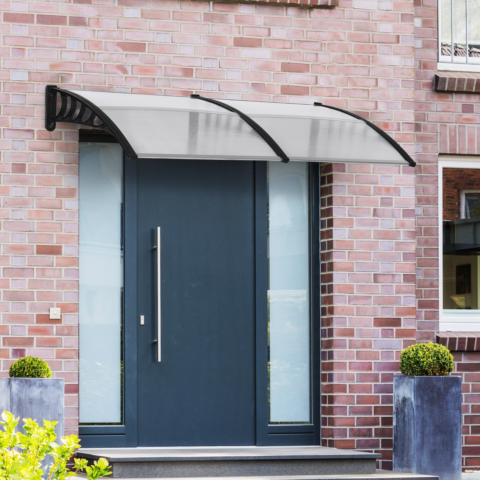 Vordach Für Haustür 200x96x27 Cm Aus Aluminium Und Transparentem Polycarbonat – Meubliv