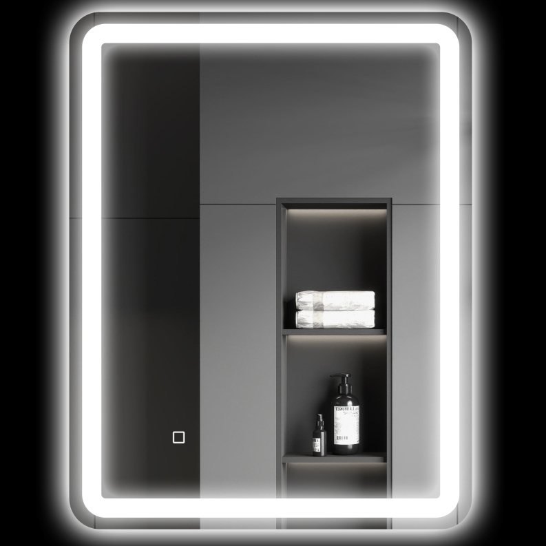 Led-badezimmerspiegel 70x90x4 Cm Aus Gehärtetem Glas, Beschlagfrei, Platzsparend – Meubliv