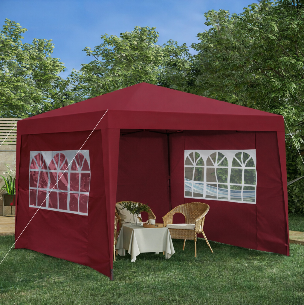 Faltpavillon 300x300x264 Cm Aus Stahl, Bordeaux, 4 Seitenwände, Garten & Feiern – Meubliv