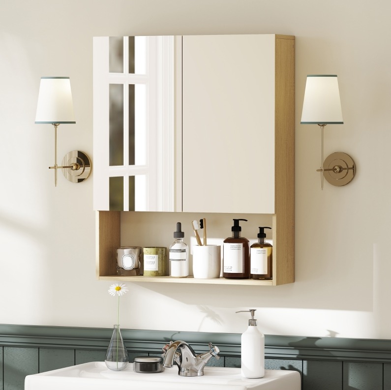 Badezimmerschrank Mit Spiegel 60 X 16,6 X 75 Cm, Mdf Eiche, Mit Ablage – Meubliv