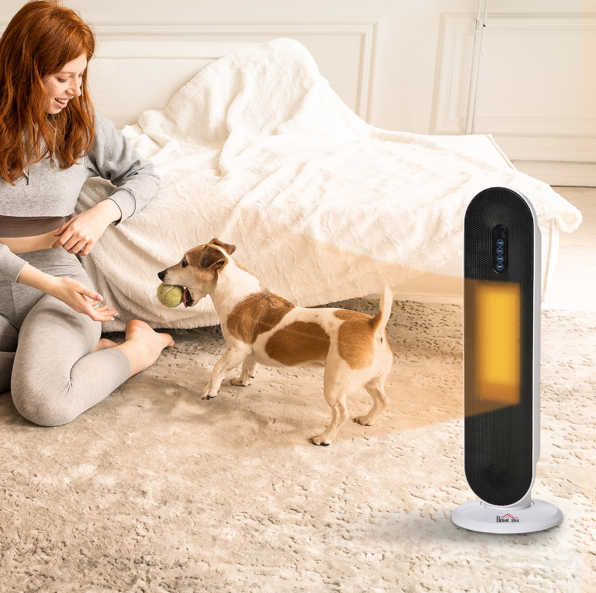 Keramik-heizlüfter 2000 W 21x21x63,5 Cm Weiß Oszillierend Für Kleine Räume – Meubliv