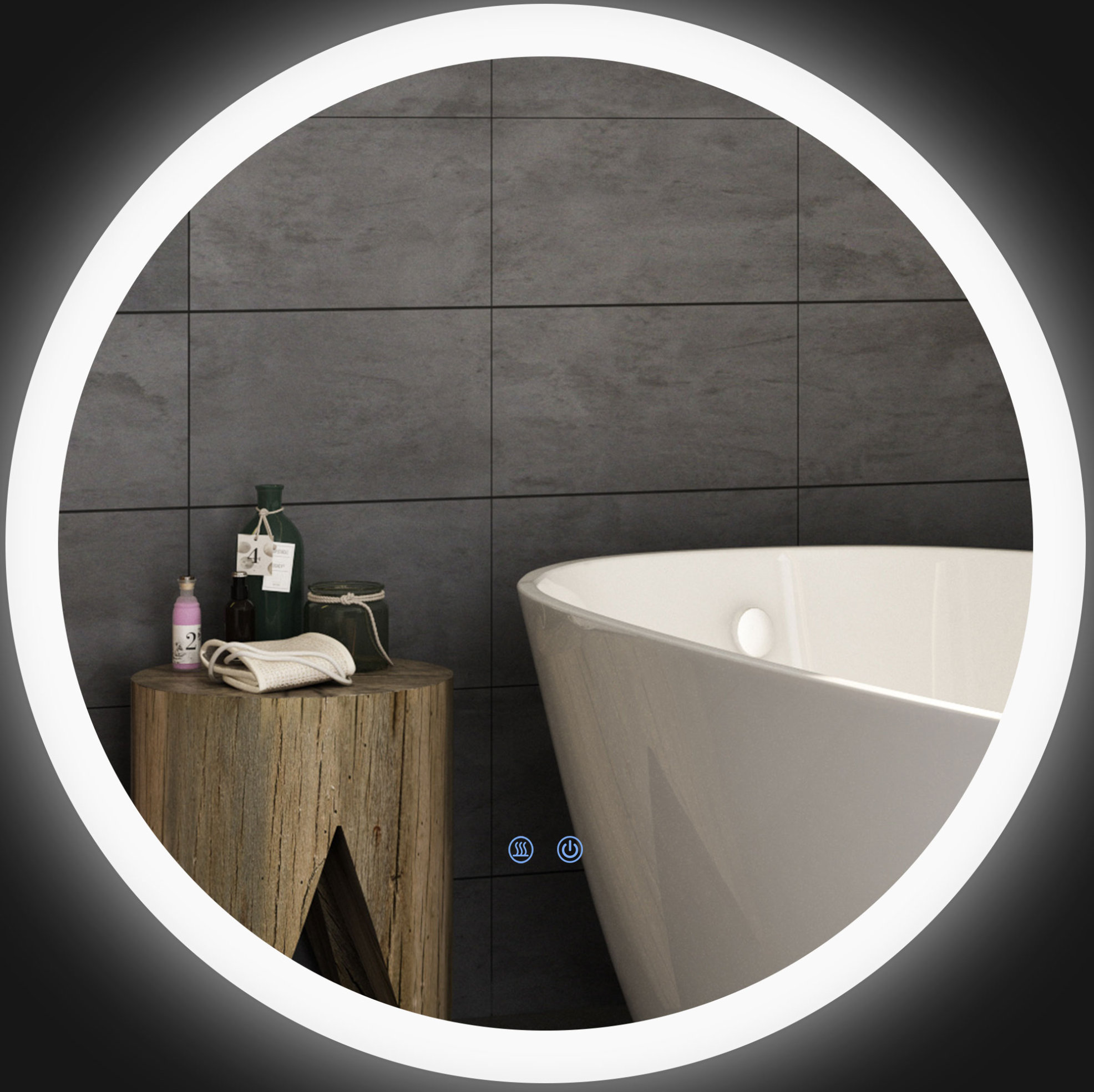 Runder Led-badezimmerspiegel Ø70 Cm Aus Weißem Metall, Antibeschlagend, Ip44 – Meubliv