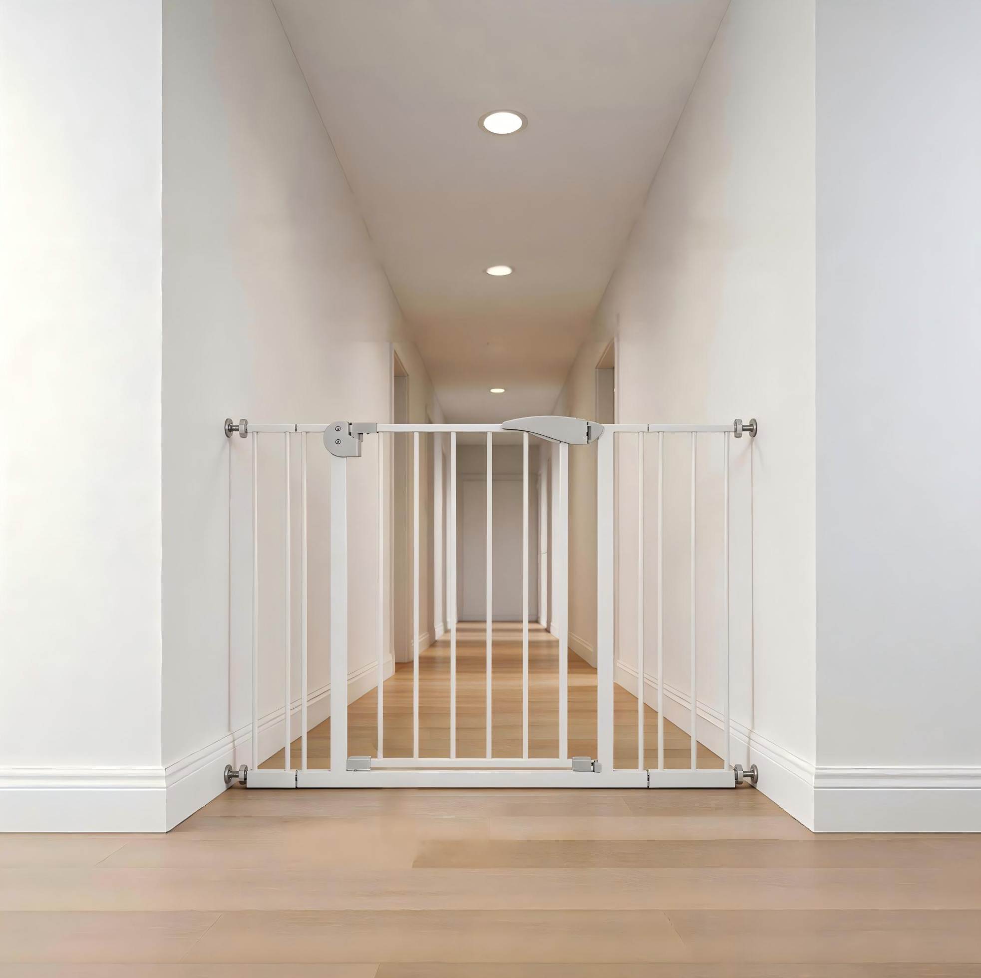 Sicherheitsgitter 75-115 X 76 Cm Aus Weißem Metall Mit Tür Für Treppen – Meubliv