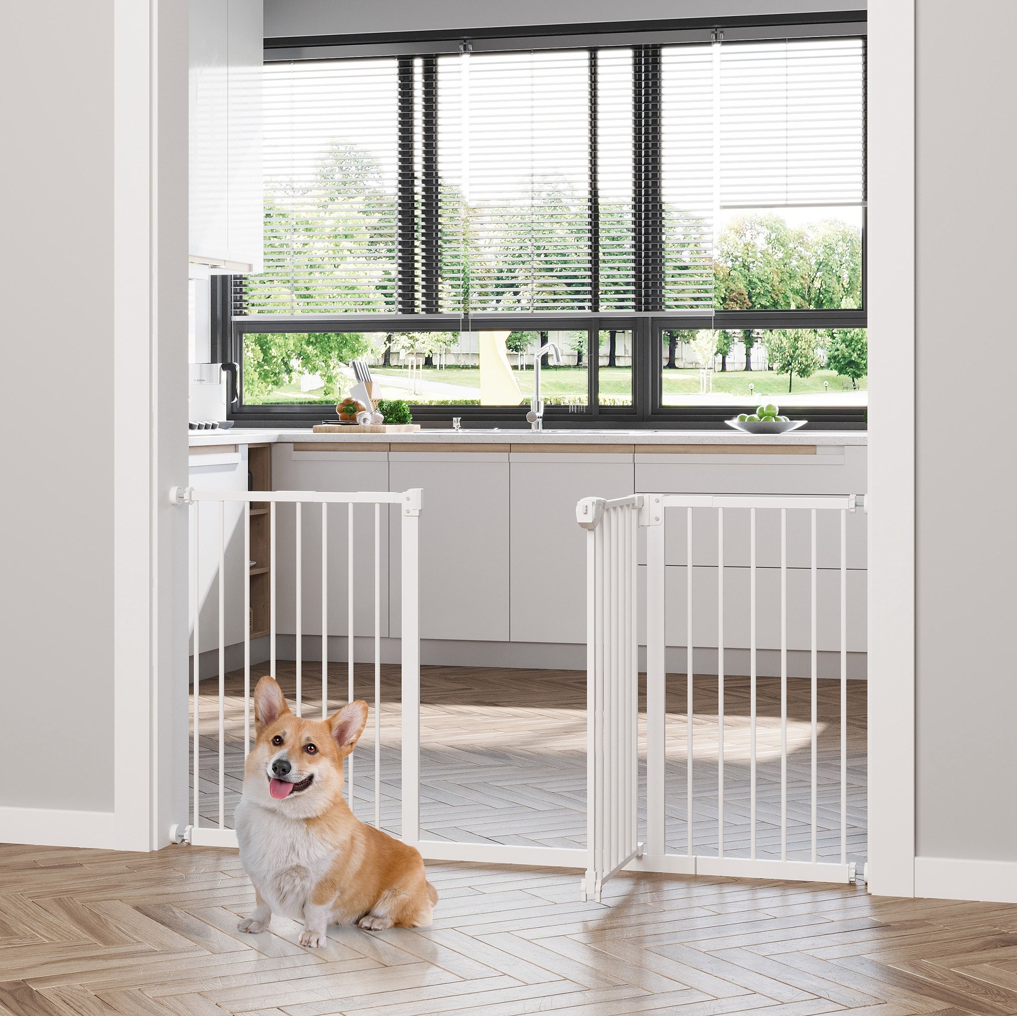 Sicherheitsgitter Für Hunde 136,3 X 2 X 76,2 Cm Aus Weißem Metall, Ohne Bohren Für Treppen
