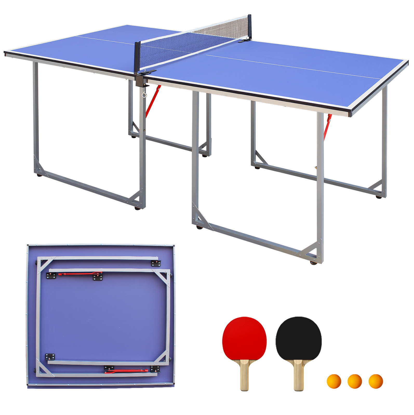 Klappbare Tischtennisplatte 182 Cm Blau Modenuit Mit Netz, 2 Schlägern Und 3 Bällen