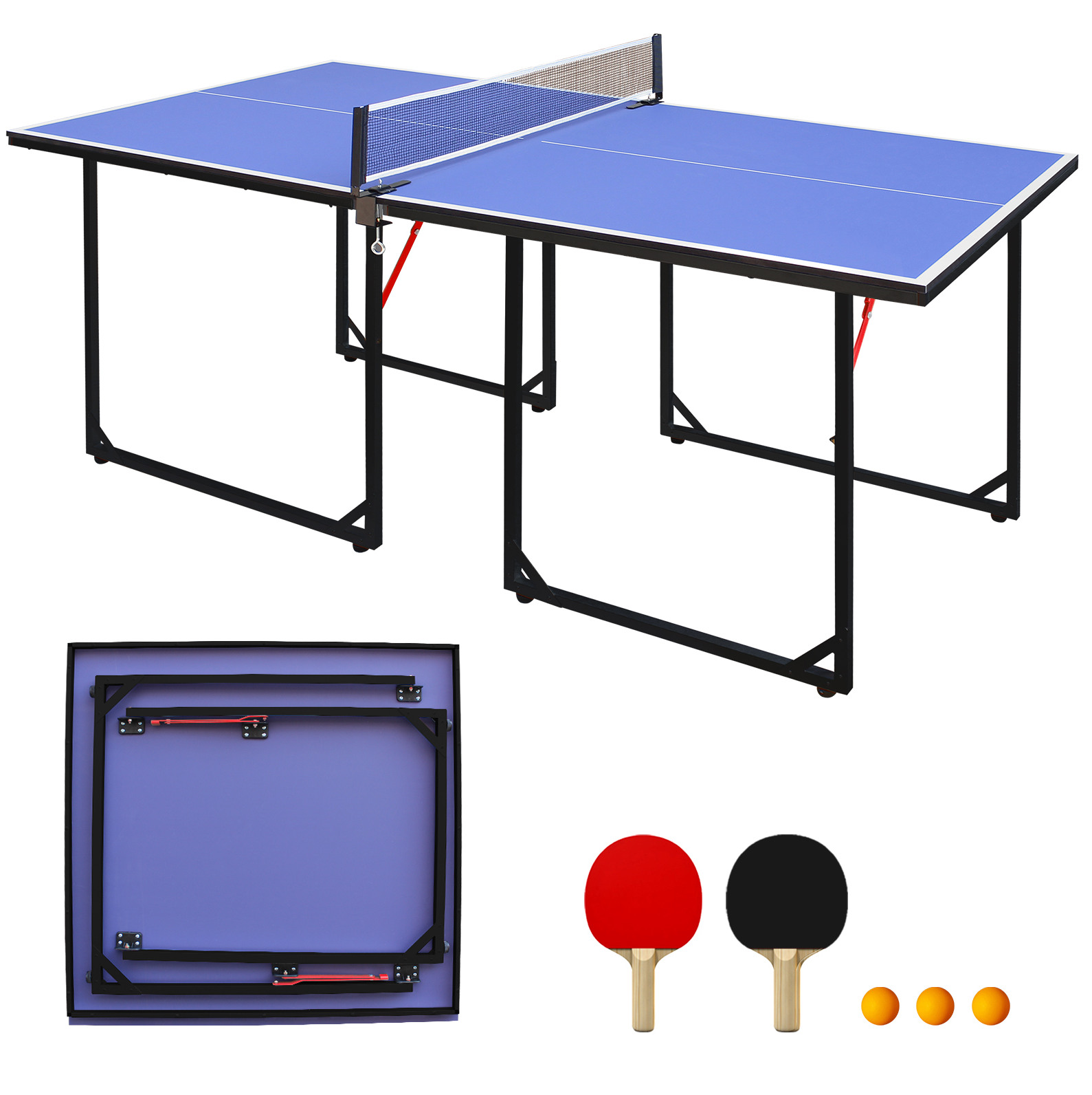 Klappbarer Tischtennistisch 182 X 91 Cm Aus Mdf Mit Netz, 2 Schlägern Und 3 Bällen