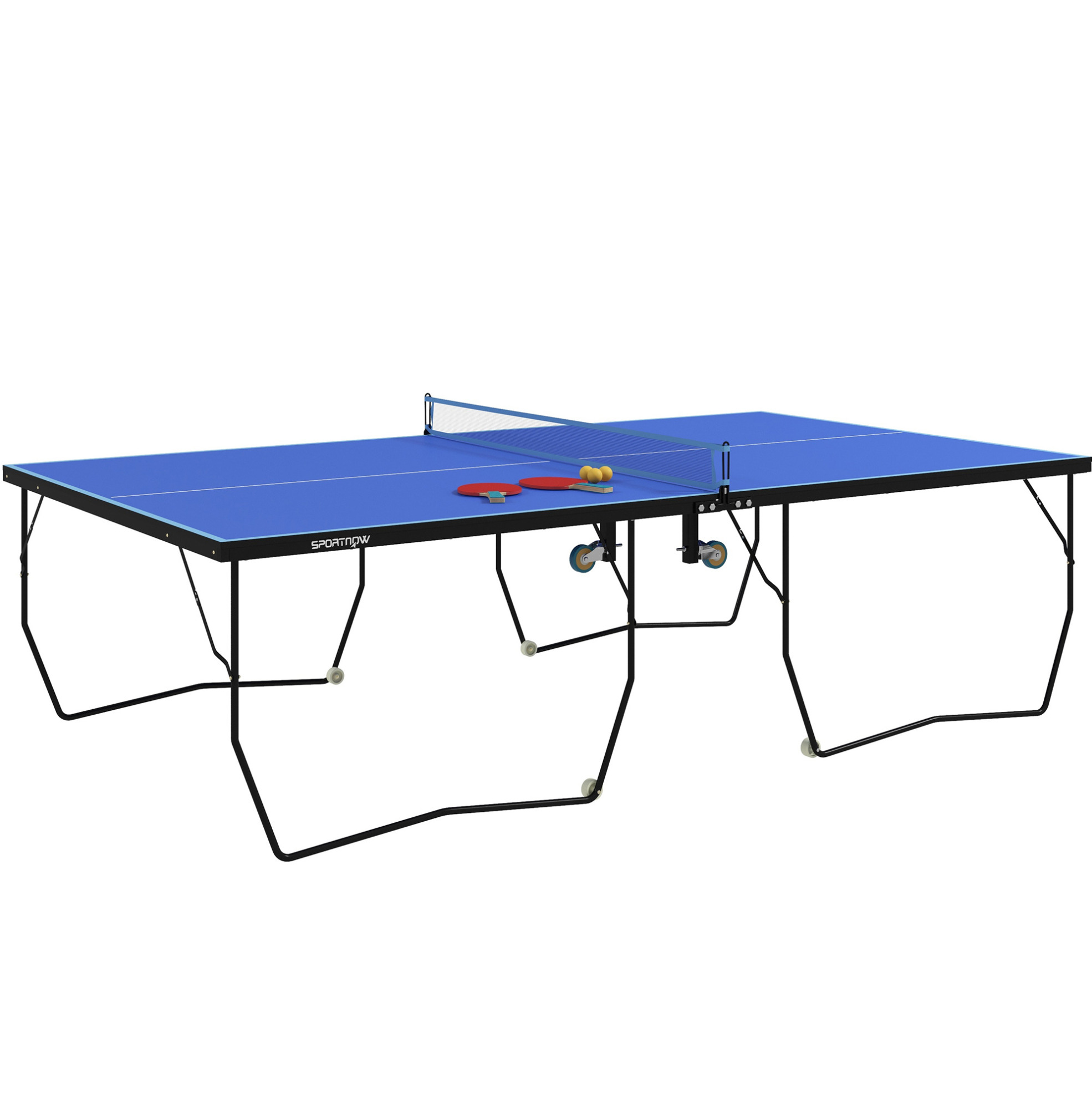 Klappbare Tischtennisplatte Mit Netz, Rollen, 2 Schlägern Und 3 Bällen, Blau 274x152,5x76 Cm