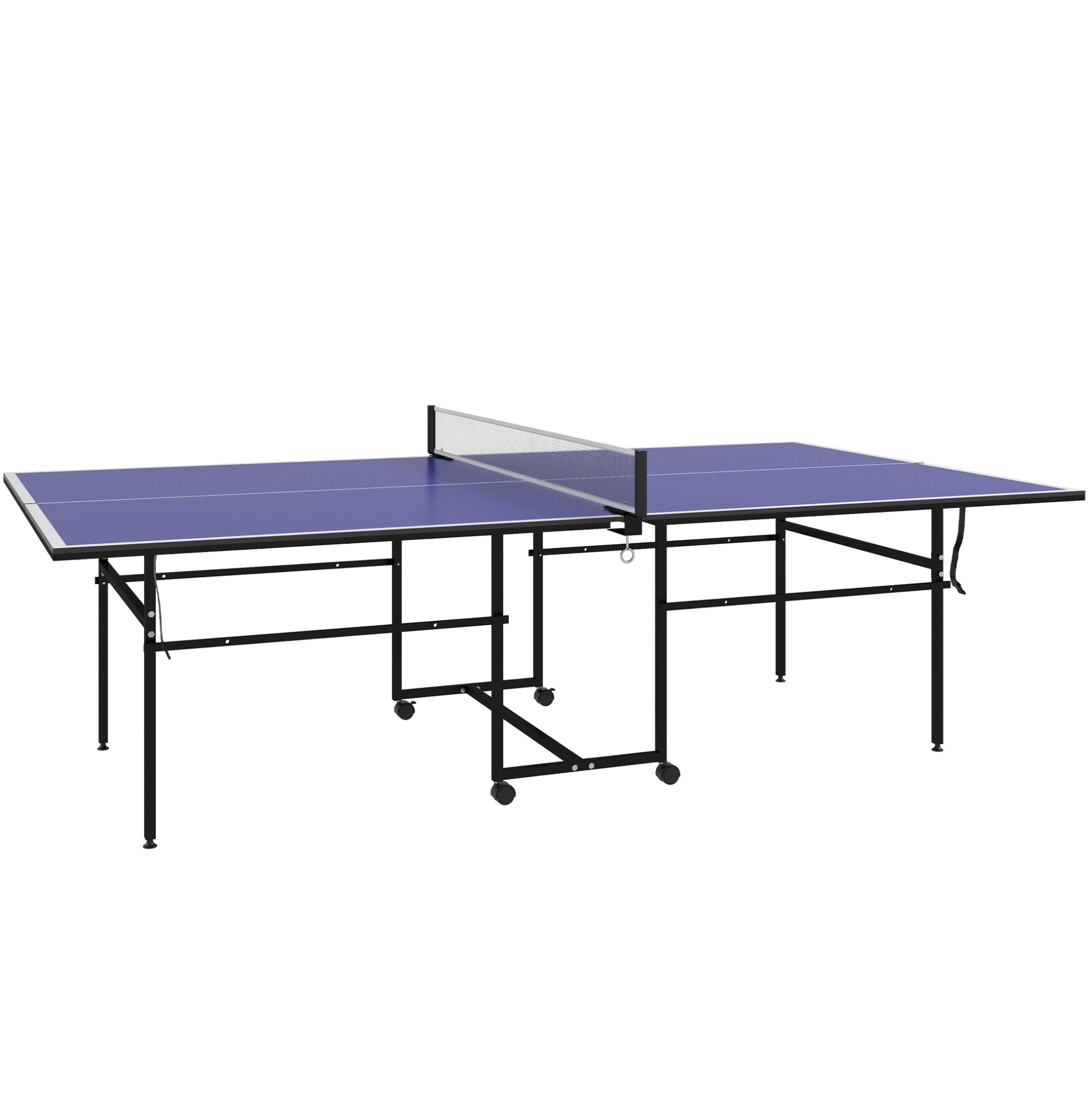 Klappbarer Tischtennistisch Mit Rollen, Set Mit 2 Schlägern Und 3 Bällen, Blau