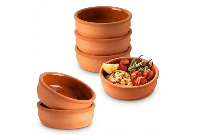Spetebo - Tapas Schalen aus Ton 250 ml - 6er Set - Feuerfeste Auflaufform innen glasiert - Traditionelle Tonschale Dessert Dip Snack Schälchen