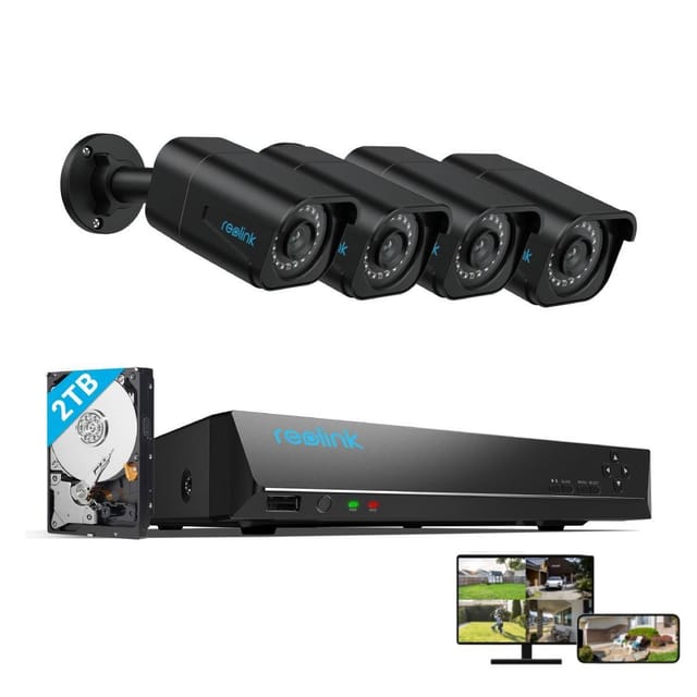 8mp Überwachungskamera Set Outdoor, 4x 8mp Poe Bullet Überwachungskamera+8ch 2tb Hdd Nvr, Personen-/fahrzeugerkennung, 30m Nachtsicht, 24/7 Schutz, Schwarz - Reolink