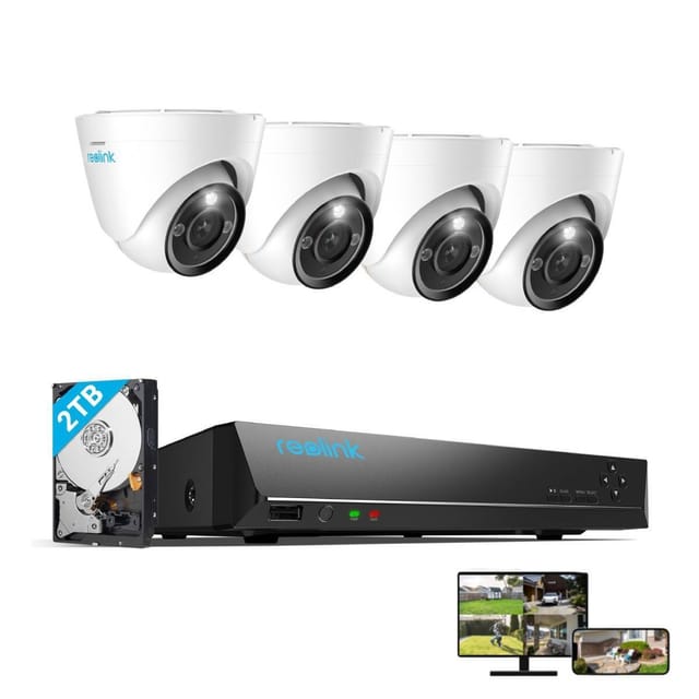12MP Überwachungskamera Set Outdoor, 4X 12MP PoE Dome Überwachungskamera+8CH 2TB hdd nvr, Personen-/Fahrzeugerkennung, 30m Nachtsicht, 24/7 Schutz