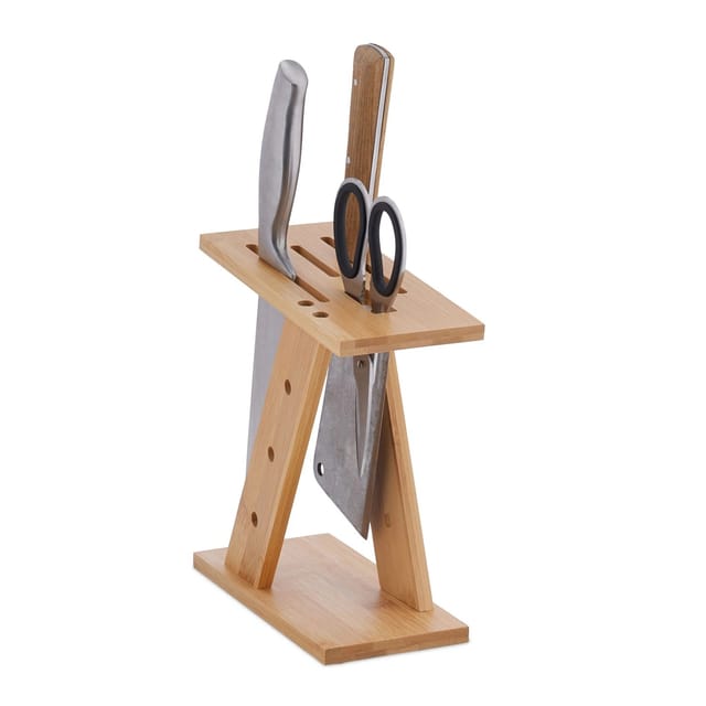 Relaxdays Messerblock unbestückt, Bambus, HBT: 22 x 9,5 x 19,5 cm, Messerhalter für breite Klingen, Messerständer, natur