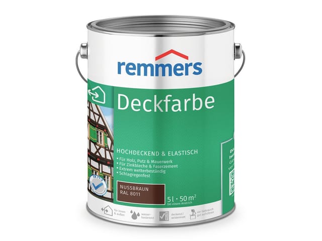 Deckfarbe nussbraun, 5 Liter, Deckfarbe für innen und außen, Wetterschutzfarbe viele Untergründe, hochdeckend, wetterfest - Remmers