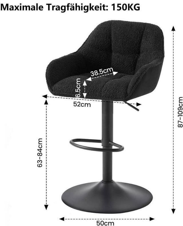 2er Barhocker Barstuhl höhenverstellbar Drehbare Bistrohocker Küchenhocker aus Samtstoff Tresenhocker mit Lehne Fußstütze Chenille Cord Metall