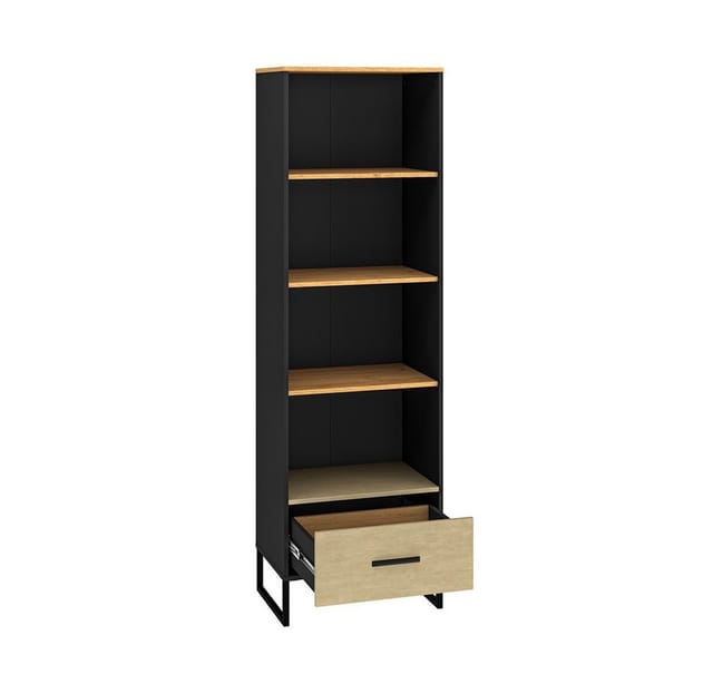 Regal 60cm breit, schwarz mit Eiche und sandfarben, CASPER-131