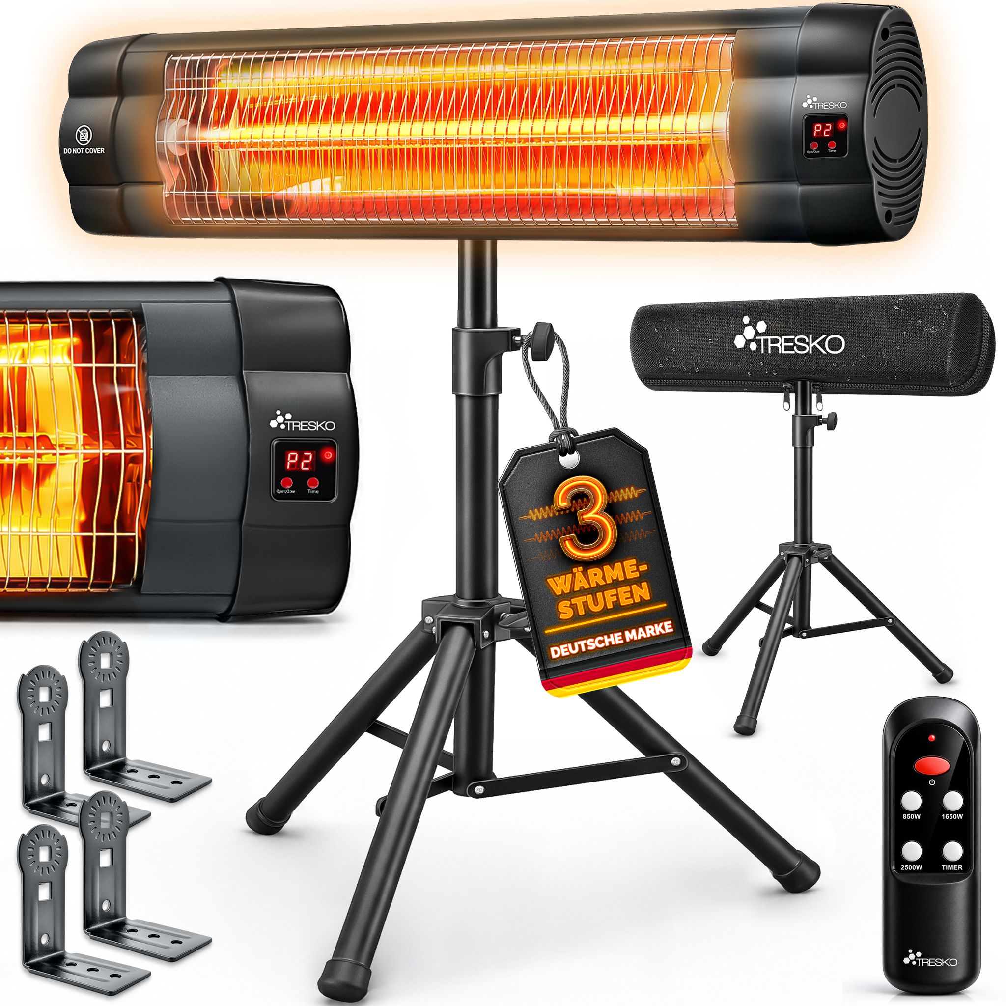 Tresko® Infrarot Heizstrahler 2500w Mit Fernbedienung Für Innen & Außen Wärmestrahler Terrasse Mit Höhenverstellbarem Stativ Terrassenstrahler Elektrisch 3 Heizstufen Infrarotstrahler Outdoor
