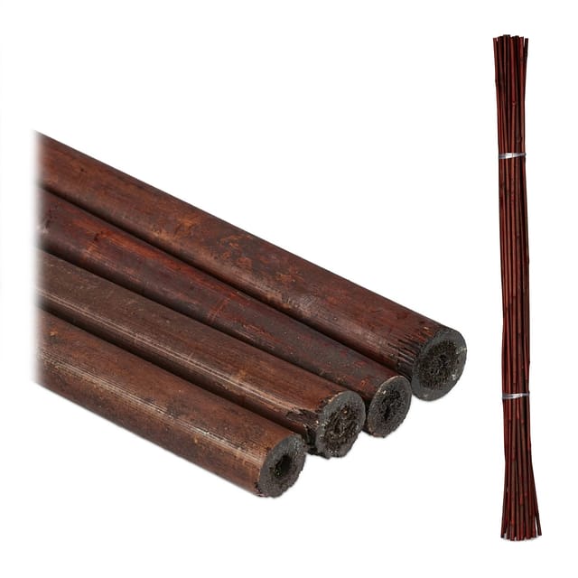 Relaxdays - Pflanzstäbe Bambus, 25er Set, 105 cm, Pflanzen Stabilisierung, Rankhilfe Garten, Deko Bambusstäbe, dunkelbraun
