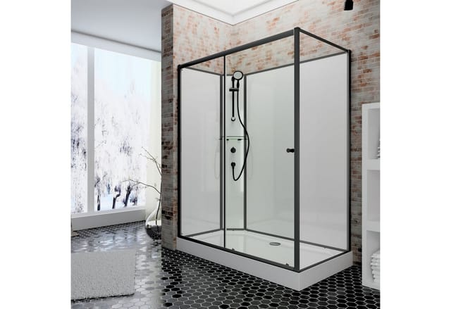 Schulte Komplettdusche Ibiza, 5 mm ESG Sicherheitsglas, Profile & Duschsystem der Fertigdusche Mattschwarz, Rückwände & Duschwanne weiß, Größe: 90 x