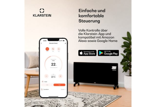 Klarstein - Infrarotheizung mit Thermostat, 770W Elektroheizung, Smart Home Infrarotheizung zur Wandmontage, ir mit App-Steuerung & Erkennung Offener