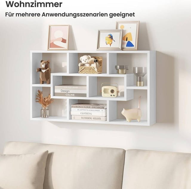 Woltu - Wandregal Hängeregal mit 8 Fächern Schweberegal Bücherregal Küchenregal Wandboard Schweberegal für Küche Wohnzimmer Schlafzimmer 48x16x85 cm,