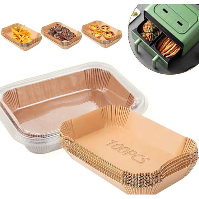 100 Stück Backpapier für Heißluftfritteusen, 20,5 x 14 cm, rechteckige Papiereinlage, ölfreies Fritteusen-Zubehör für - Lablanc