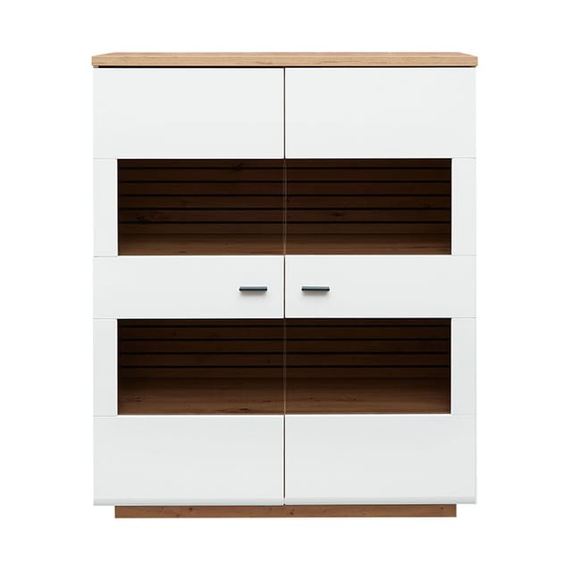 Highboard 110cm breit, weiß mit Eiche, FALLON-55