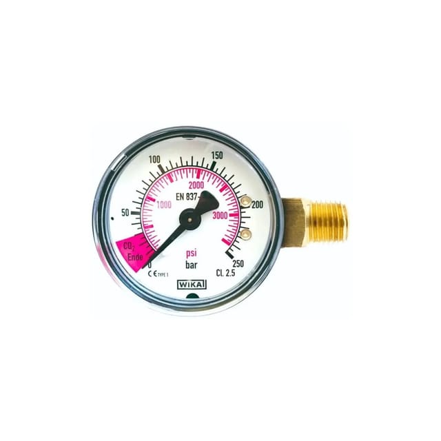 Inhaltsmanometer mit roten Bereich für CO2-Ende, 1/4" AG