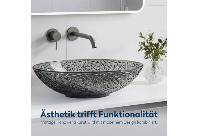 Doporro - Aufsatzwaschbecken Glaswaschbecken BxTxH: 50,5x36x15,5cm in Grau Glas Waschplatz Handwaschbecken Waschtisch Minerva05 - Grau