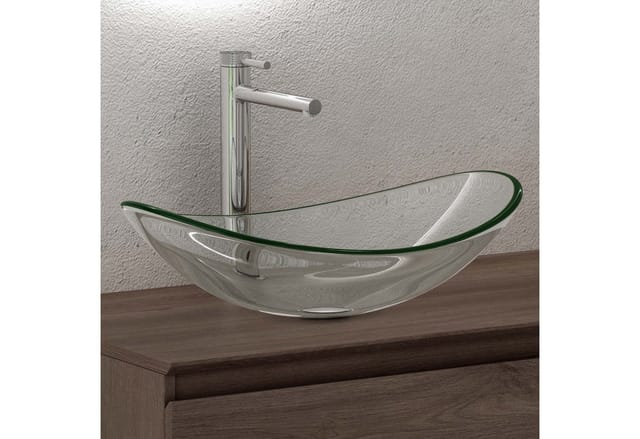 Doporro - Aufsatzwaschbecken Glaswaschbecken BxTxH: 53,5x35,5x16cm in Transparent Glas Waschplatz Handwaschbecken Waschtisch Minerva08 - Transparent
